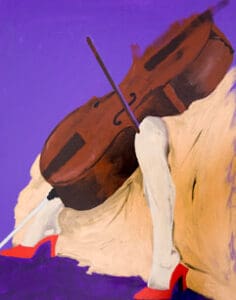 painting of a cellist with cello in their lap