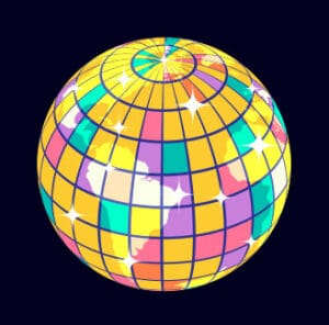 Illustration of an earth globe as a disco ball